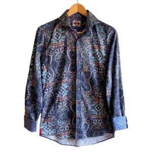 Jermyn & Bond Button Up Sport Shirt Size Small Blue Print